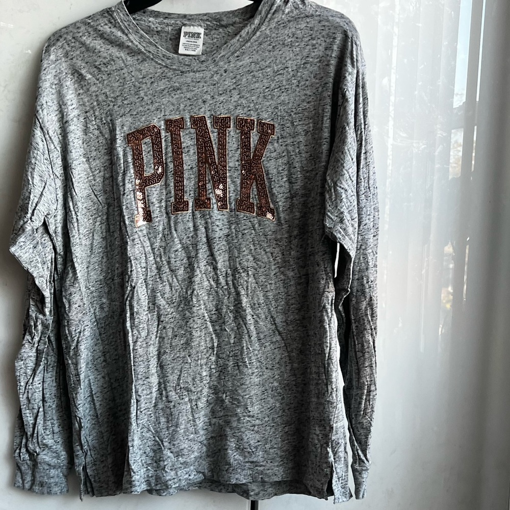 long sleeve grey shirt- Pink by Victoria’s Secret